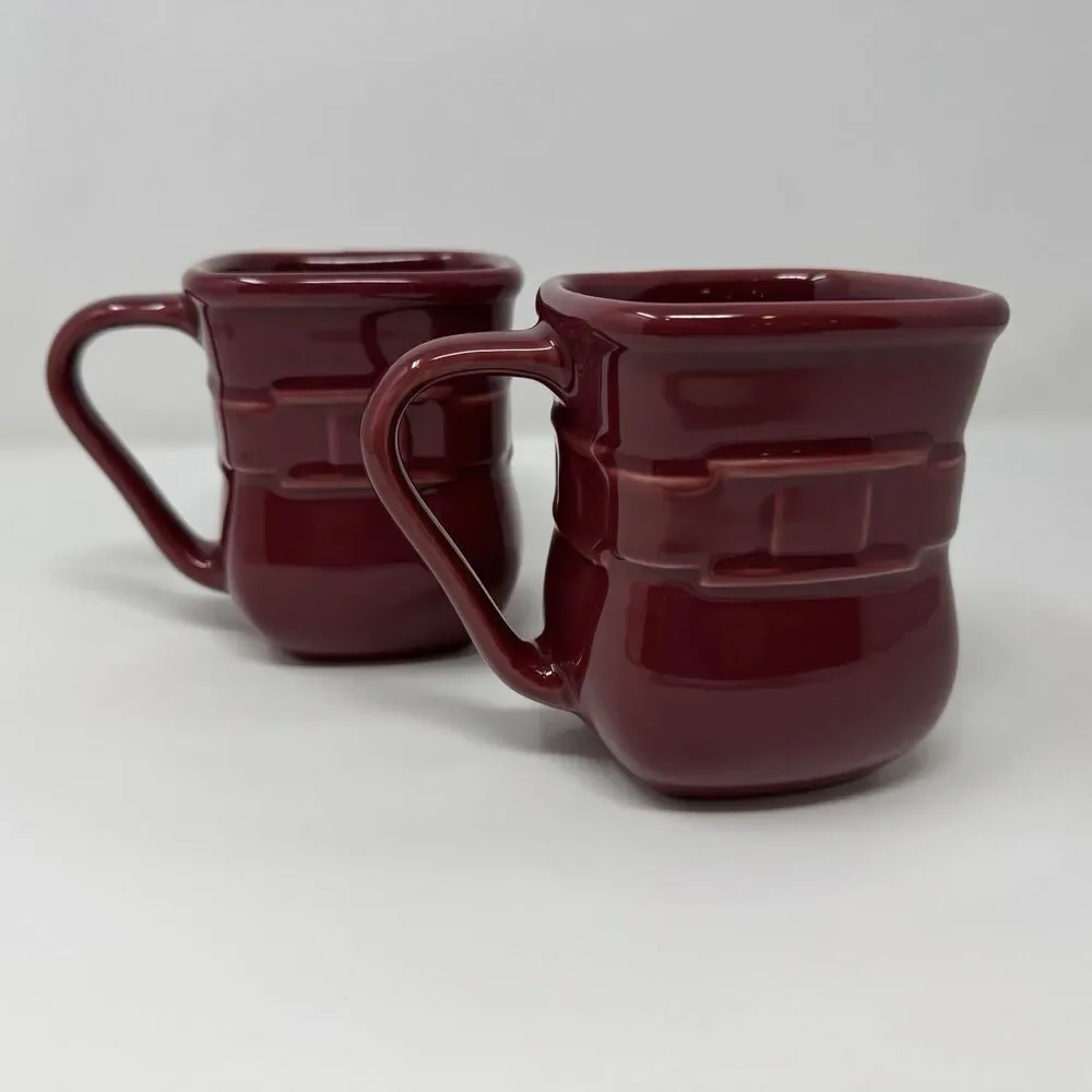 Longaberger Pottery Woven Traditions, 2 Large Square Coffee Mugs Paprika EUC